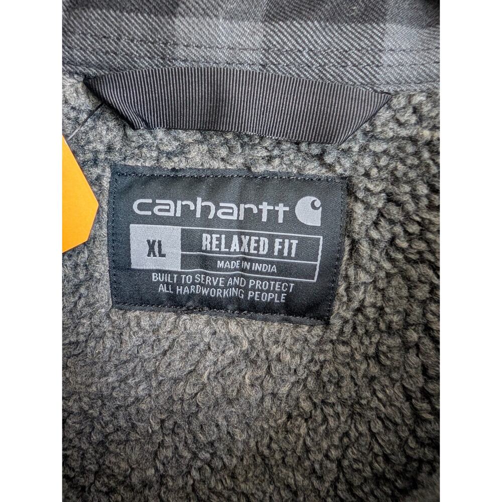 NWT Carhartt Shirt Jacket Men XL Shadow Black Plaid Sherpa-Lined Flannel Relaxed - Picture 3 of 6